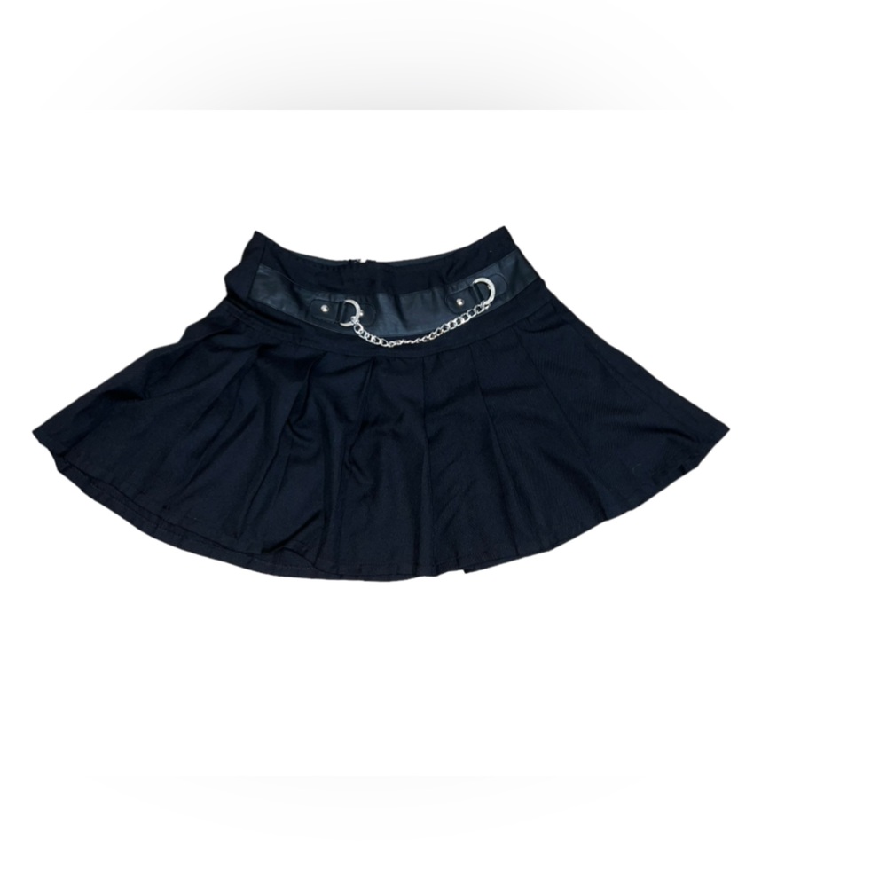 Royal Bones by Dan Goodman Black Pleated Mini Skirt with SILVER chain
